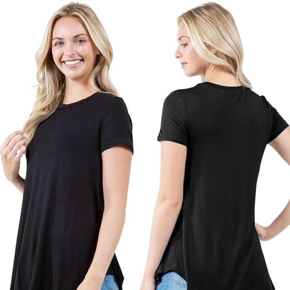 AZULES Span High & Low Short Sleeve Tunic Top